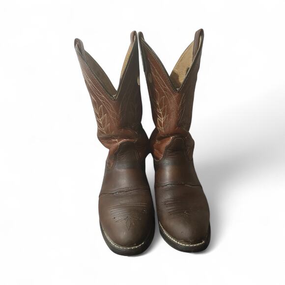 Double H 5154 Sz 7 W Leather Pull Holes Cowgirl Ride Work Farm Chore Boot Ladies - Picture 4 of 9